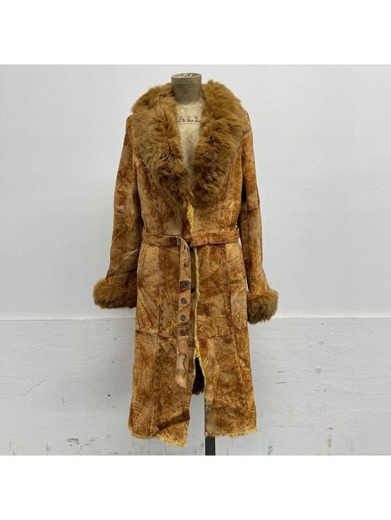 Jackets & Blazers - Vintage Y2K Penny Lane Suede Trench Coat w Fox Fur Collar Rabbit Lining
